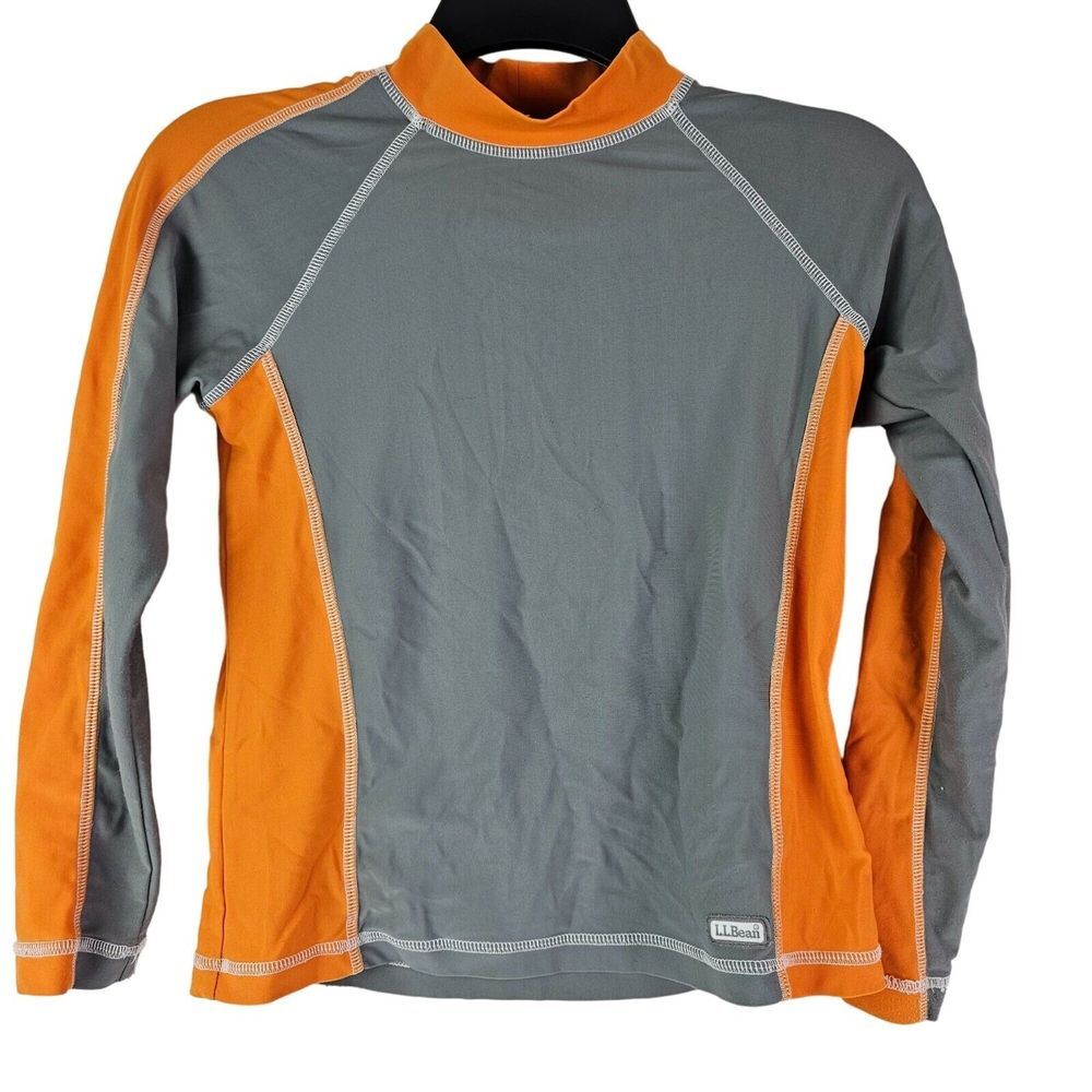 L.L. Bean Kids Long Sleeve Rashguard Swimwear Size‎ M 10/12 Orange/Gray